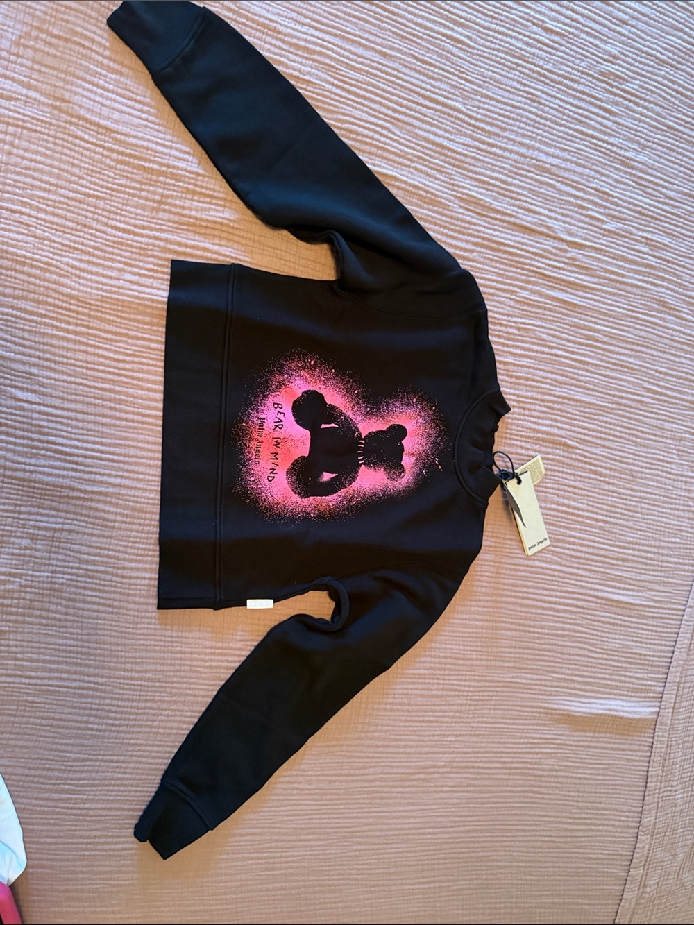 Palm Angels spray Bear fitted crew Blk-Fuchsia long sleeve